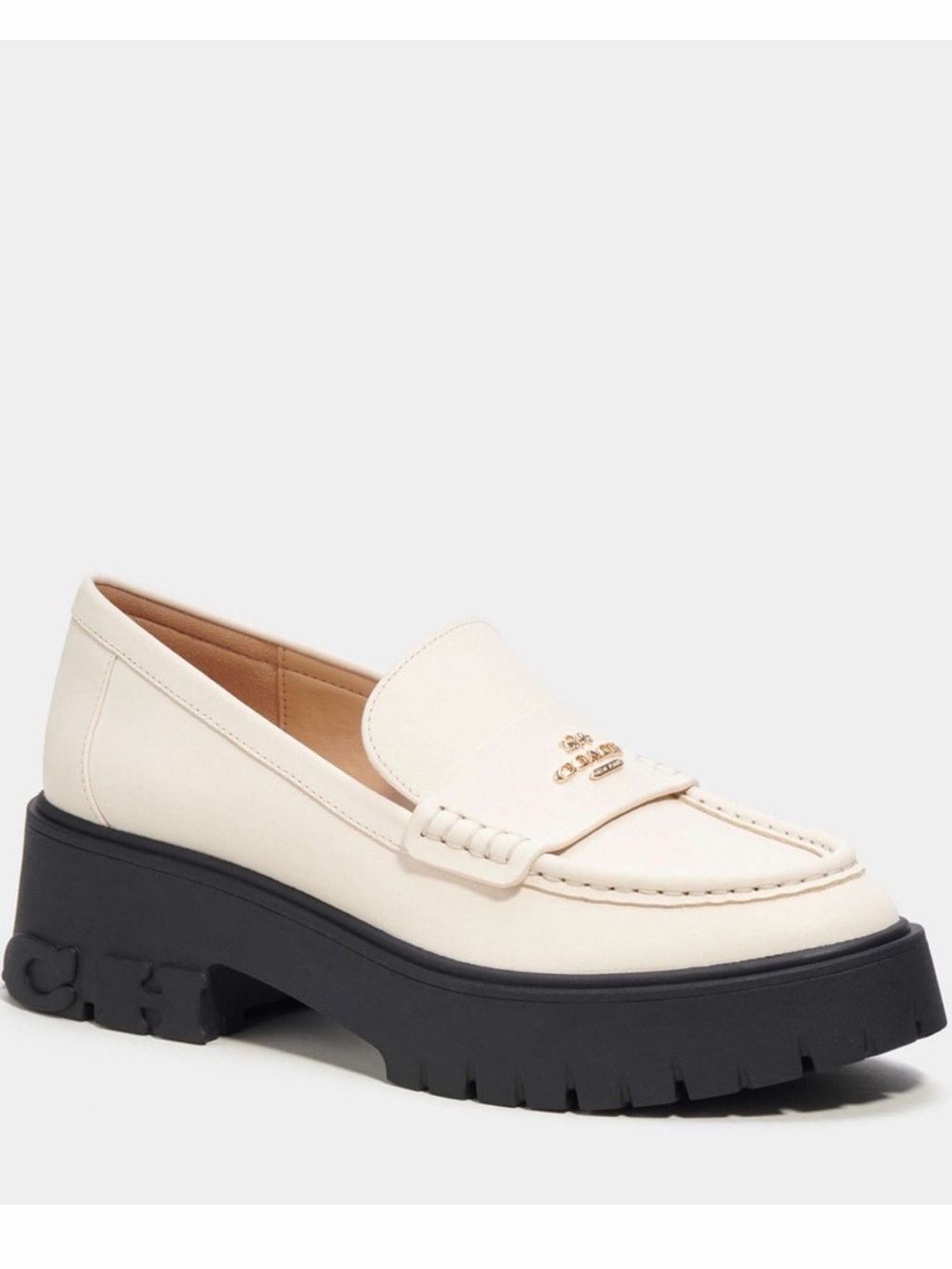 Coach Cream Leather Lug Sole Penny Loafers with Gold Logo - Picture 2 of 2